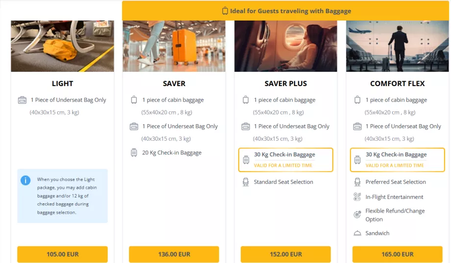 Pegasus Airlines Tarifklassen