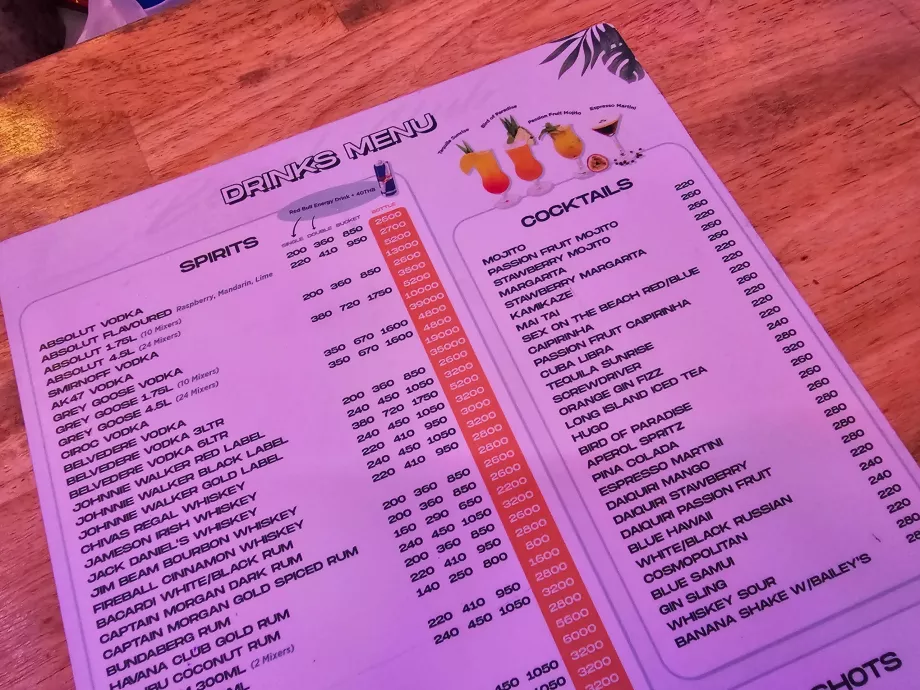 ARK beach club, Getränkepreise