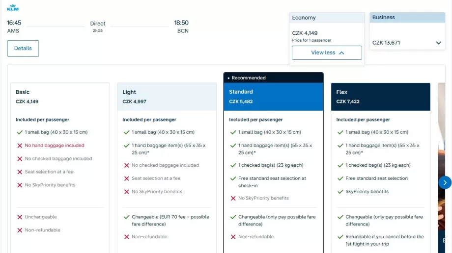 Air France-KLM: Bildschirmfoto des neuen Tarifs
