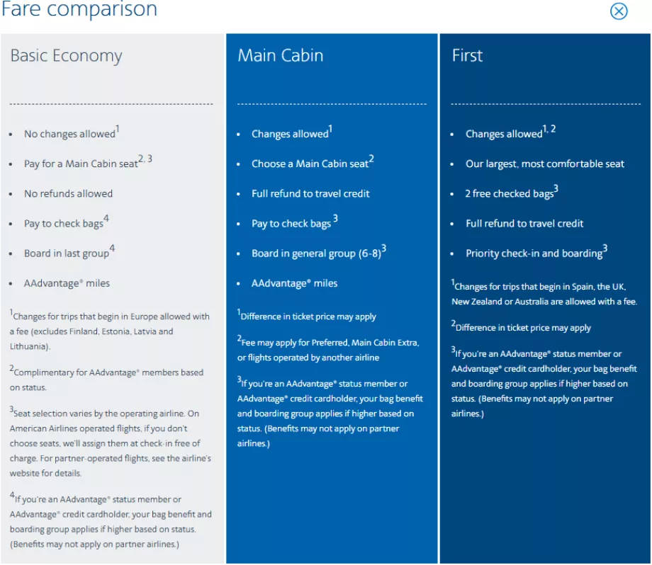American Airlines Inlandstarife