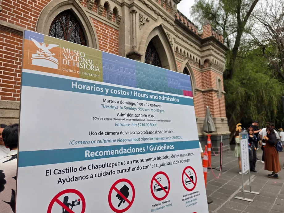 Schloss Chapultepec, Öffnungszeiten und Preisliste