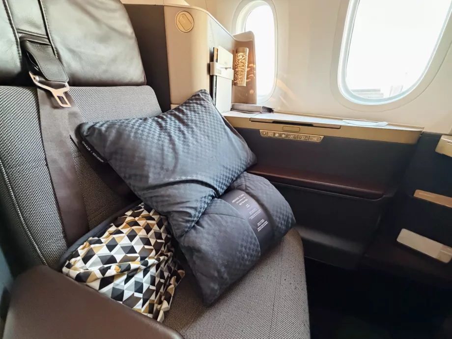 Armani Rückenstütze, Kissen und Decke