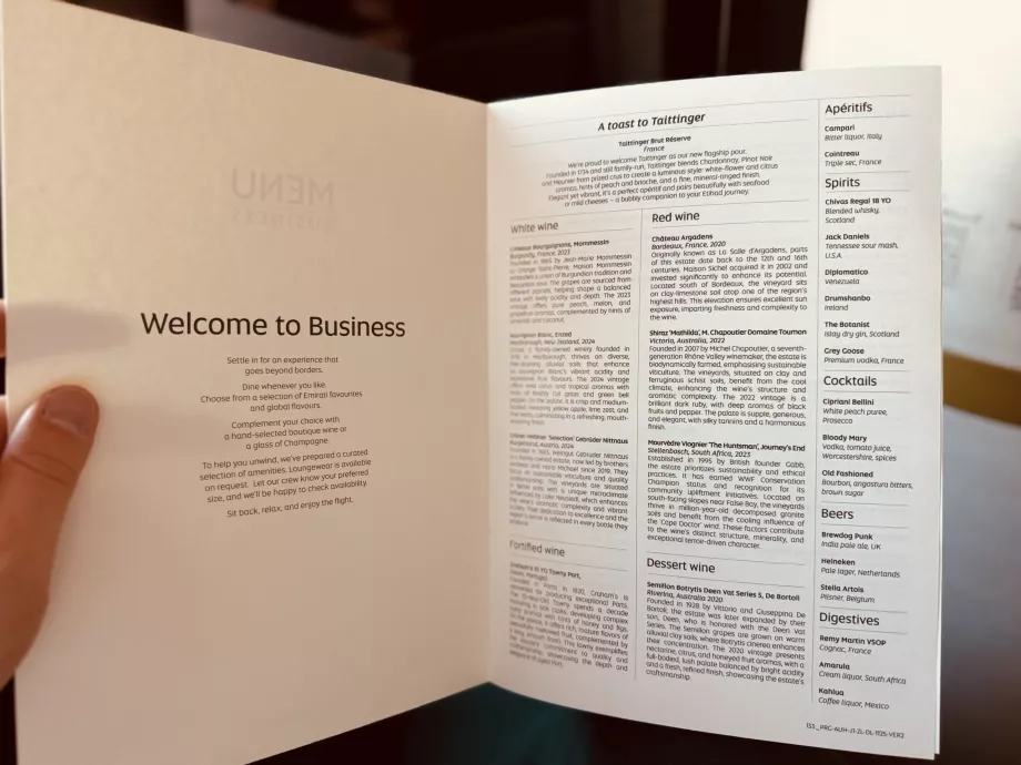 Angebot an Weinen, Bieren, Aperitifs, Digestifs und Cocktails