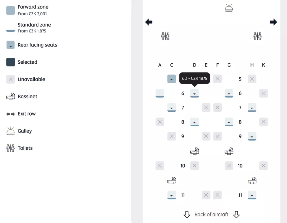 Sitzplan und Preis der Sitzplatzwahl