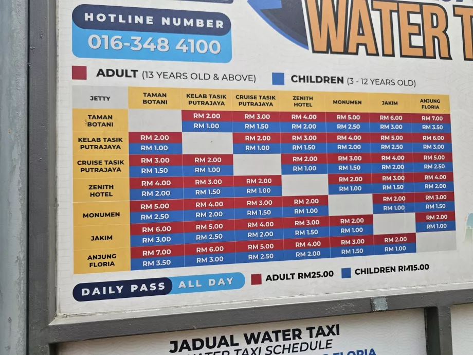 Wassertaxi-Preisliste