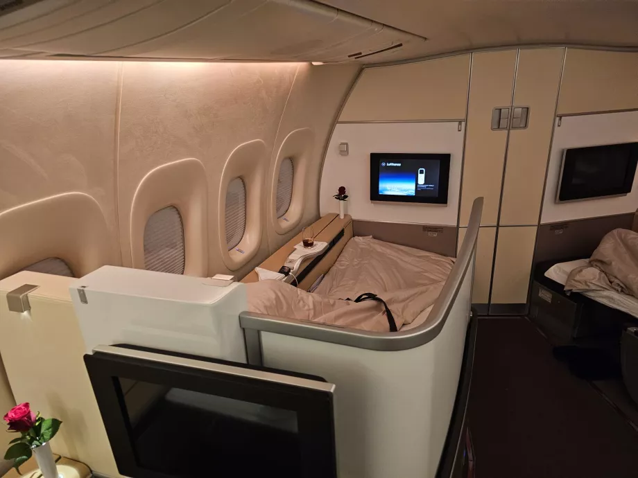 Ausziehbarer Sichtschutz, der den Sitz vom Gang trennt