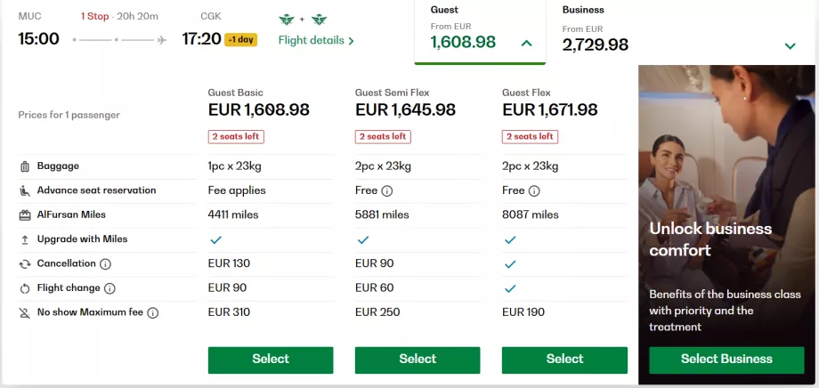 Tarife der Economy-Klasse