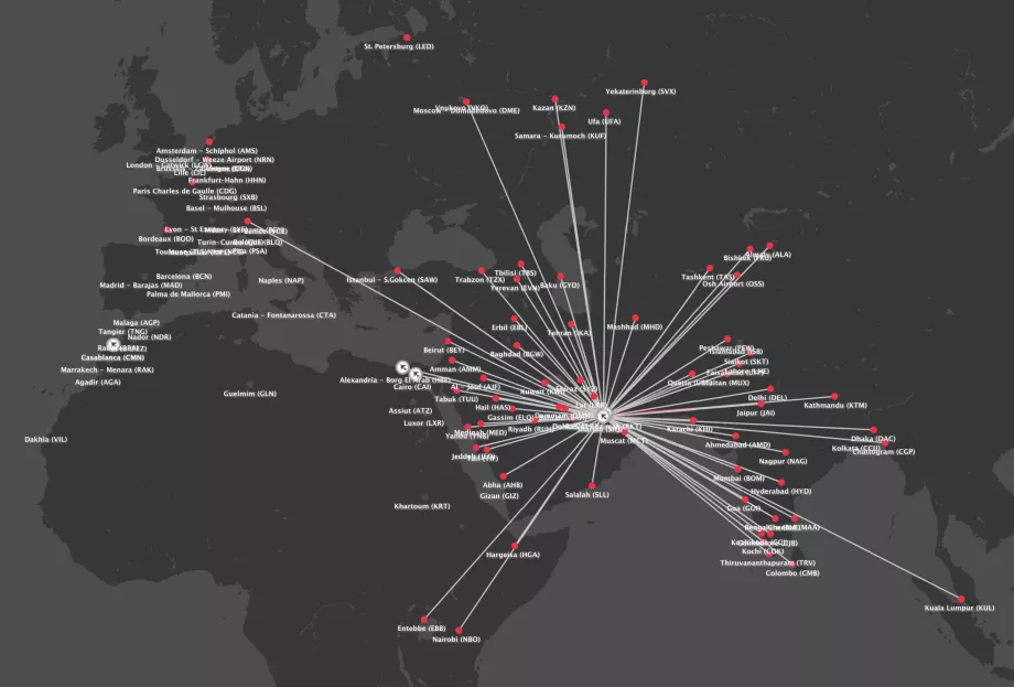 Streckenkarte Air Arabia