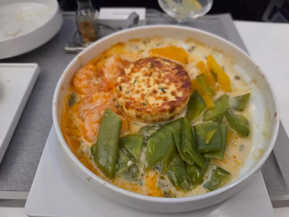 Mittagessen: Hauptgericht, Garnelen und Lachs