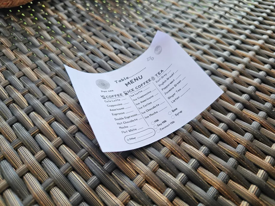 Frühstück: Kaffeespeisekarte