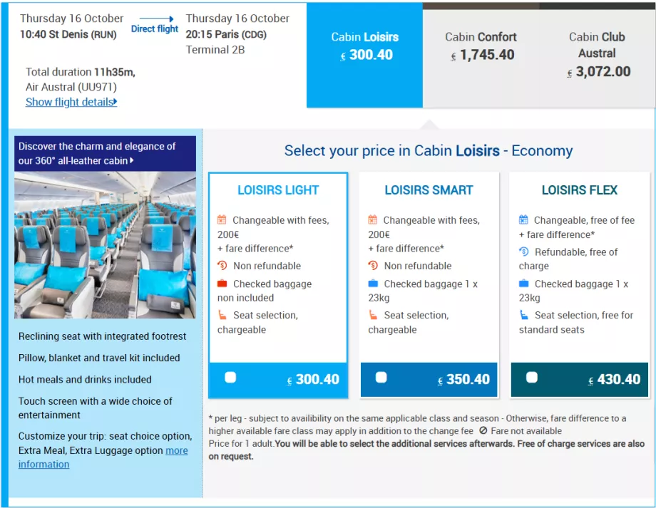Air Austral Tarifklassen
