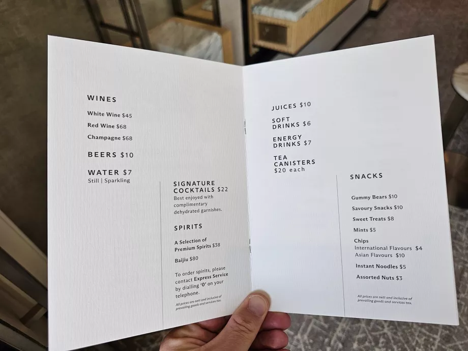 Preisliste für die Minibar