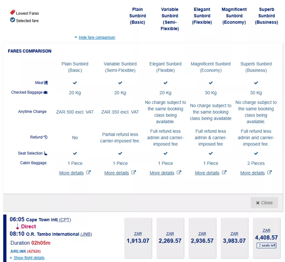 Airlink Tarifklassen