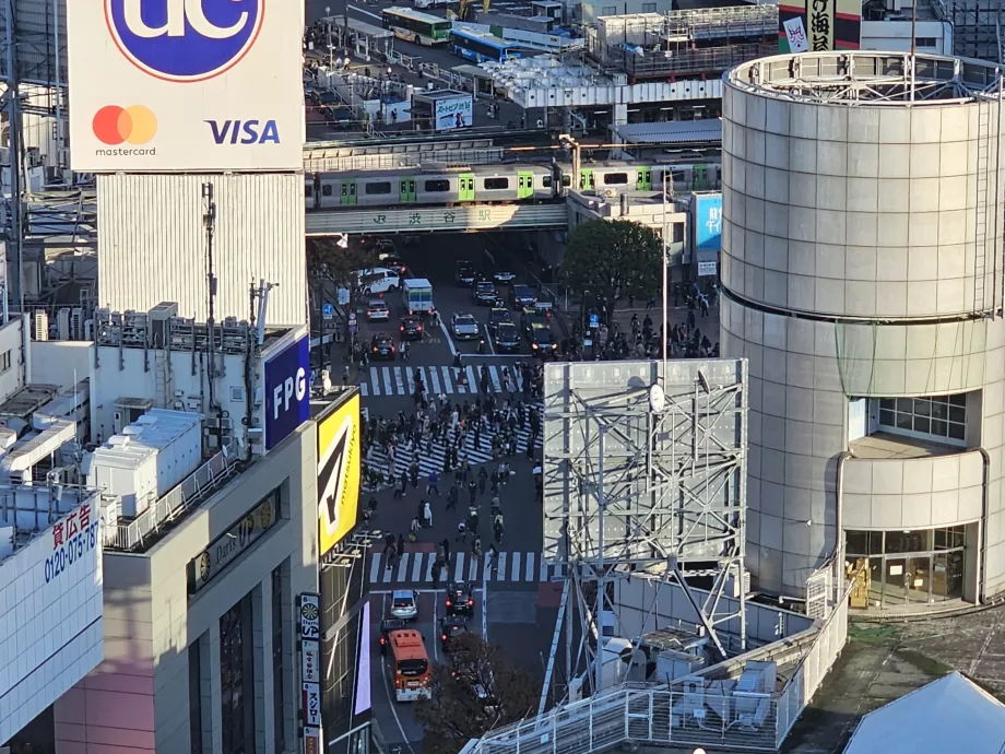 Blick auf den Shibuya-Knotenpunkt mit Zoom
