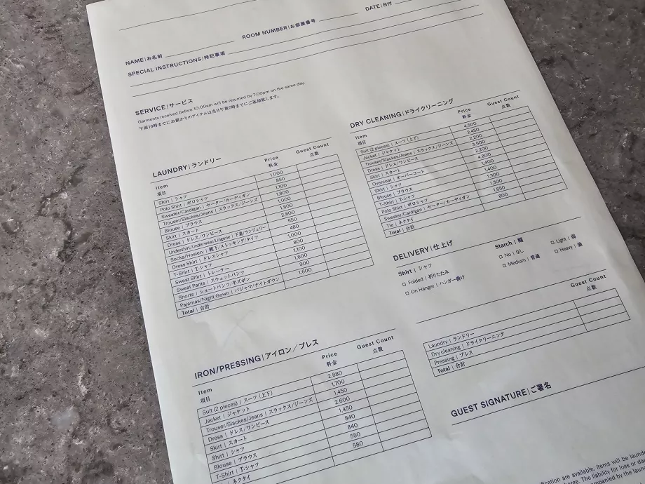 Preise für den Wäscheservice