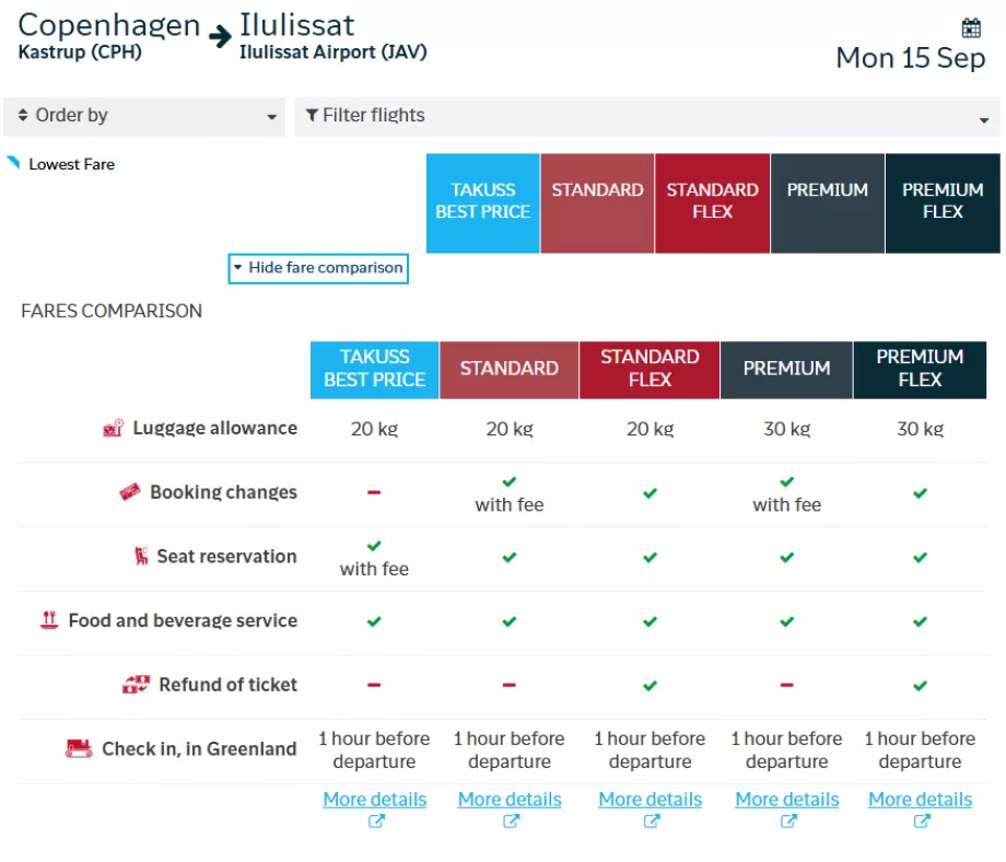 Air Greenland Tarife