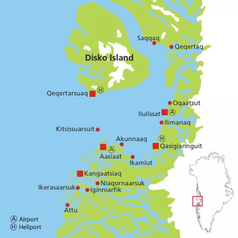 Karte der Städte in Disko Bay