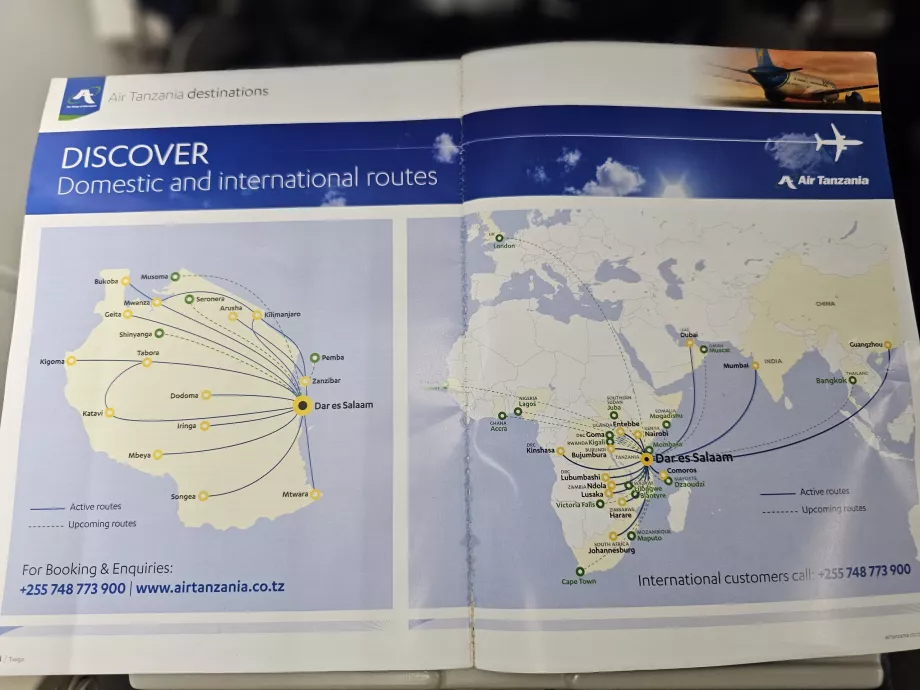 Karte der Flugziele von Air Tanzania 2025