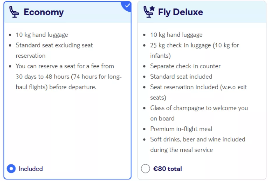 Tui fly Belgien, Tarife