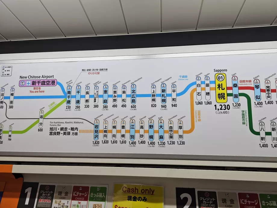 Karte der Zugtarife vom Flughafen