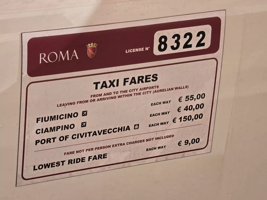 Offizielle Taxipreise in Rom