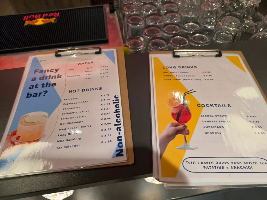 Preisliste in der Hotelbar