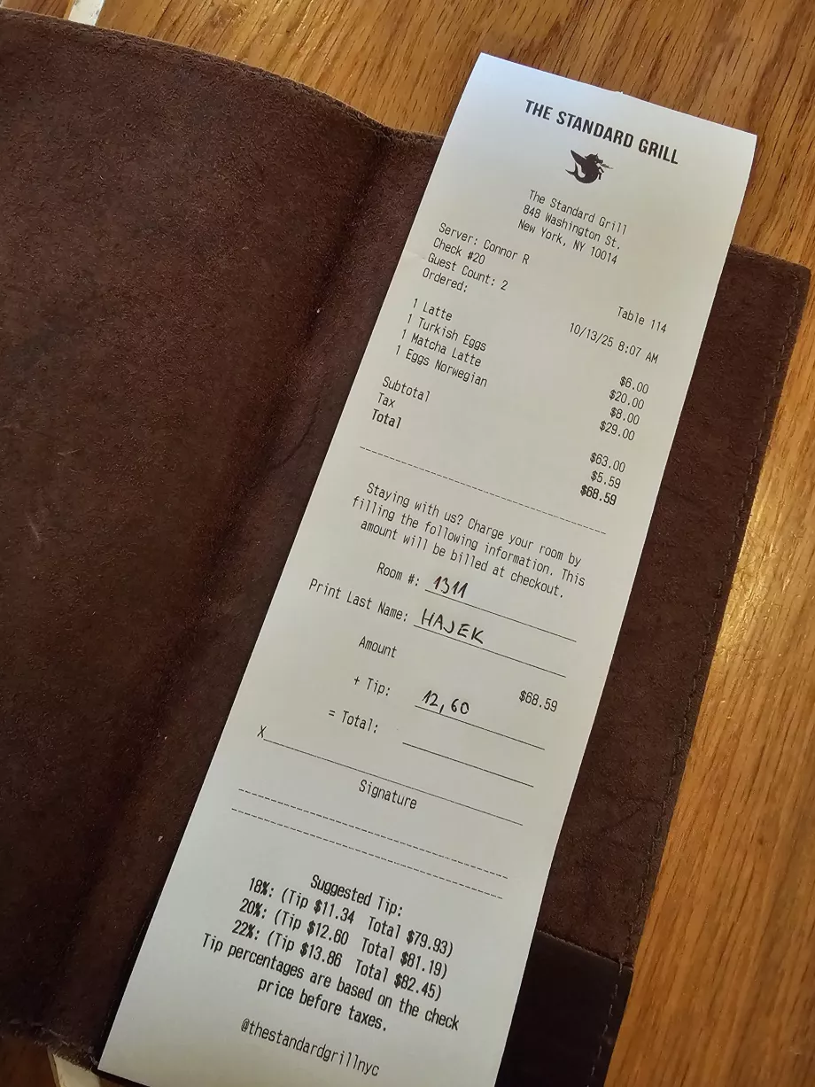 Rechnung, Frühstücksmenü