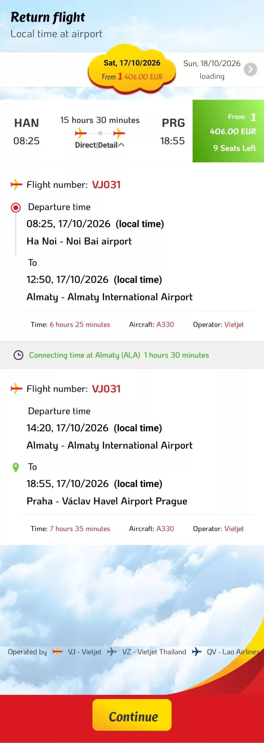 Flugplan Hanoi - Prag