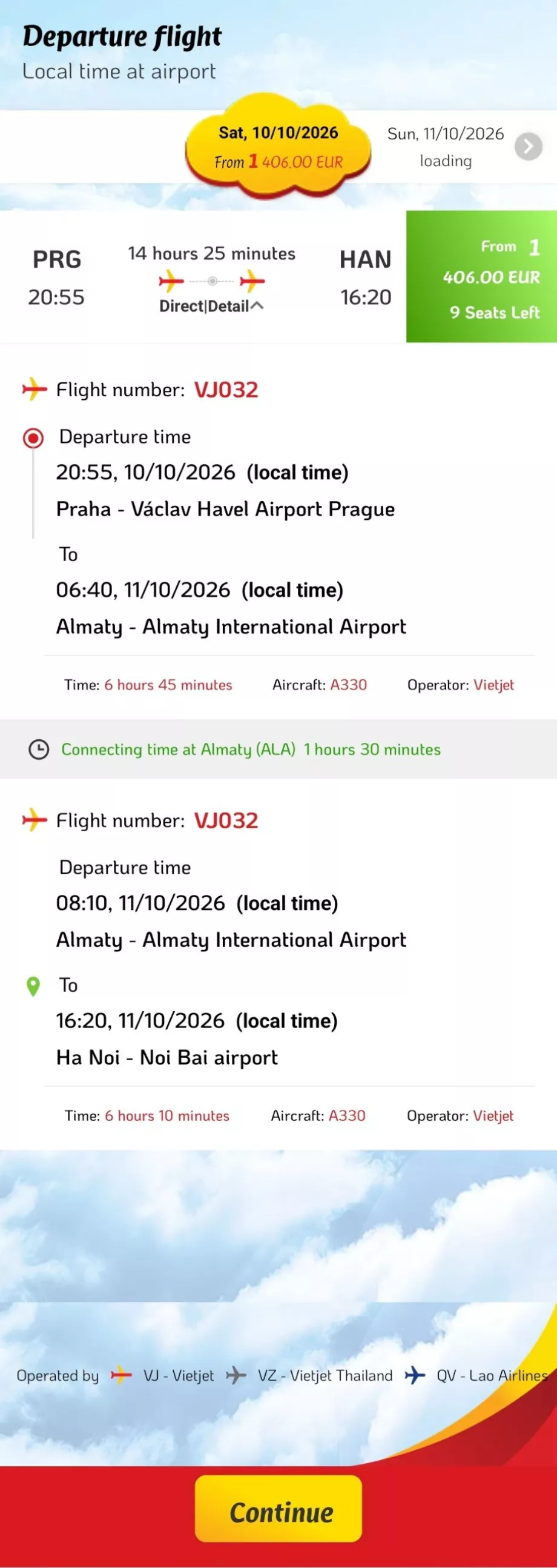 Flugplan Prag - Hanoi